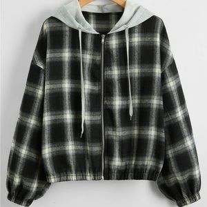Plaid Zip Jacket with Grey Hood NWOT